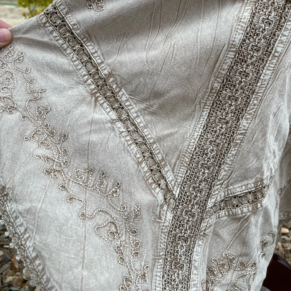 Vintage Coline Y2K fairycore Gypsy beige viscose embroidered drop waist dress - Picture 9 of 14